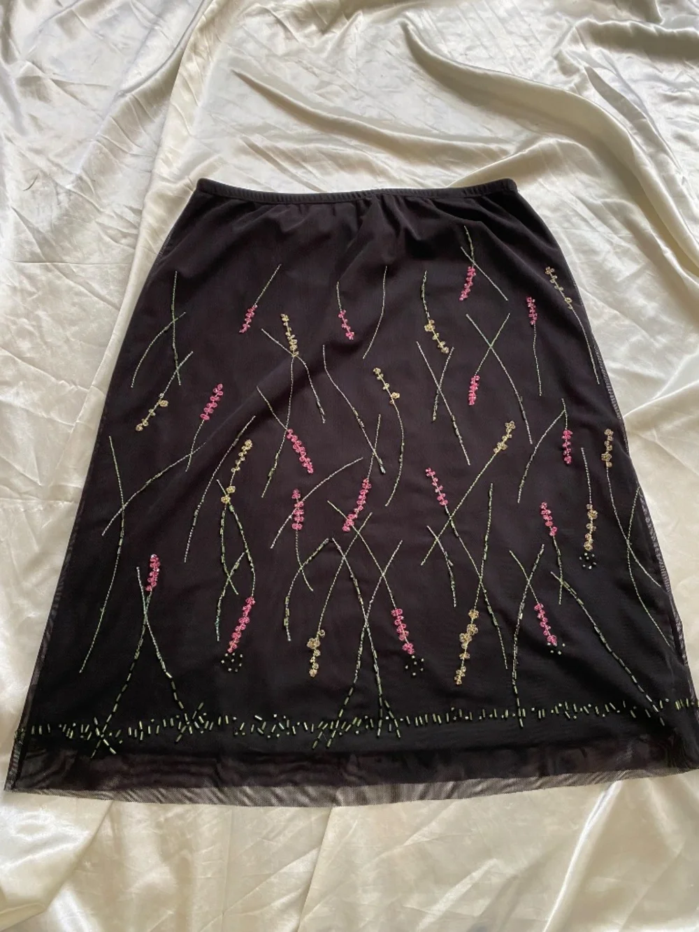 Vintage y2k Black Mesh Beaded Floral Skirt Whimsygoth Boho Medium